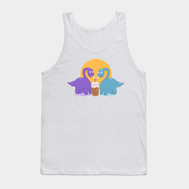 Long Neck Dino Cartoon Drinking Boba Tank Top by Bubbly Tea